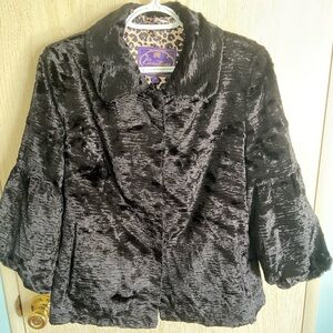 Curations x Debbie Denmon Faux Fur Black Lamb Jacket Sz Medium